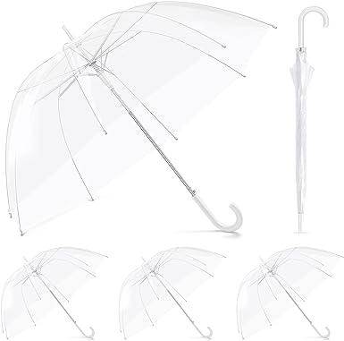 Photo 1 of 4 Pack Clear Bubble Umbrella Wedding Auto Open Clear Dome Umbrella Windproof Transparent Wedding Umbrella with J Hook Handle for Weddings, Prom, Graduation and Outdoor Events Black Edge