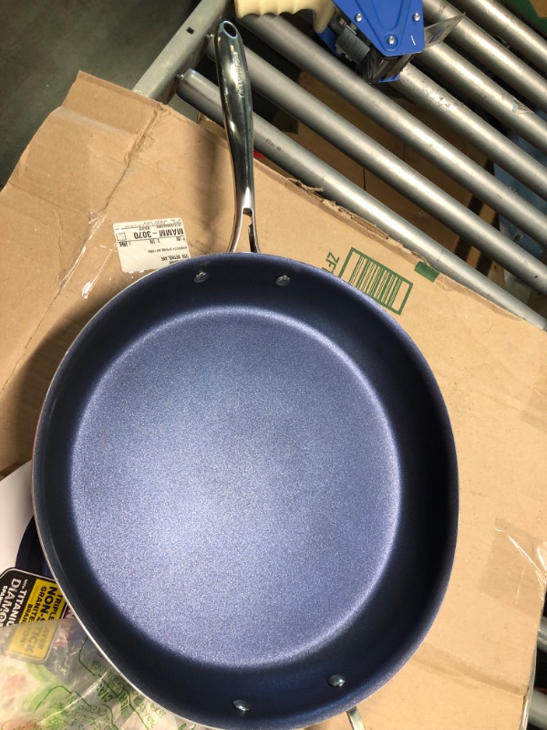 Photo 2 of ***PAN IS WARPED ON ON SIDE**Granitestone Blue 14” Frying Pan with Ultra Durable Mineral and Diamond Triple Coated 100% PFOA Free Skillet with Stay Cool Stainless Steel Handle Oven & Dishwasher Safe 14" Fry Pan Blue