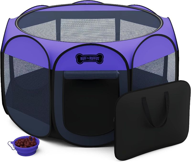 Photo 1 of 
Ruff 'N Ruffus Portable Foldable Pet Playpen + Carrying Case & Collapsible Travel Bowl | Indoor/Outdoor use | Water Resistant | Removable Shade...