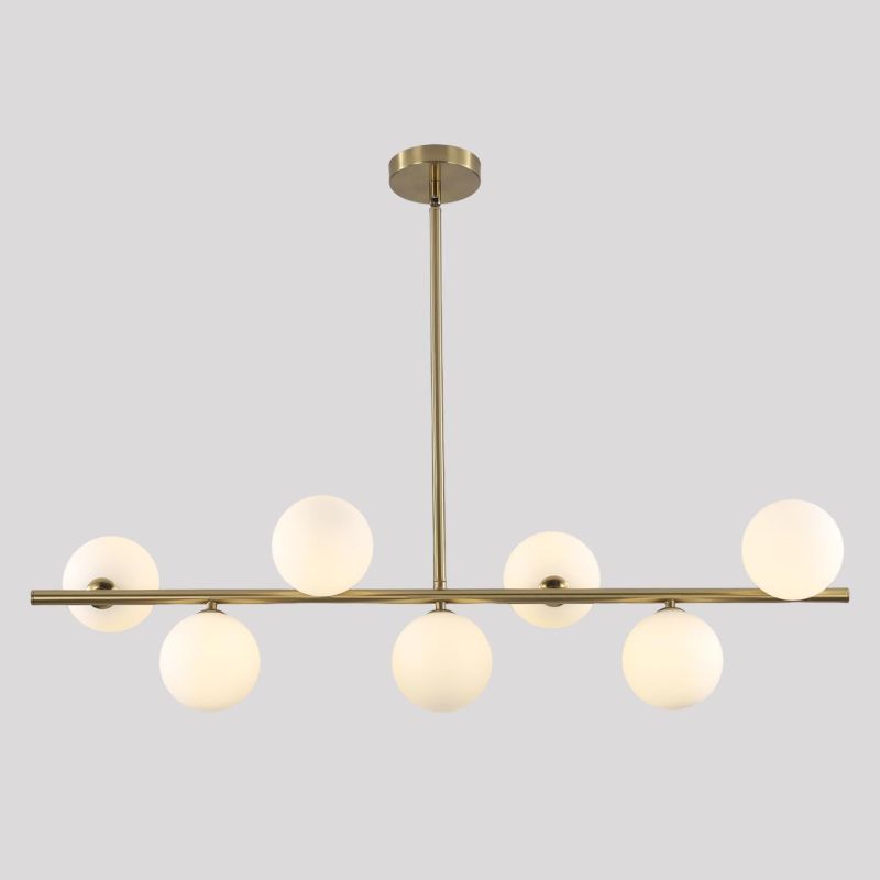 Photo 1 of BOKT Brushed Brass Gold Sputnik Chandelier Mid Century Modern Globe Linear Pendant Light 7-Light White Glass Globe Round Chandelier Kitchen Island Dining Room Light Fixture