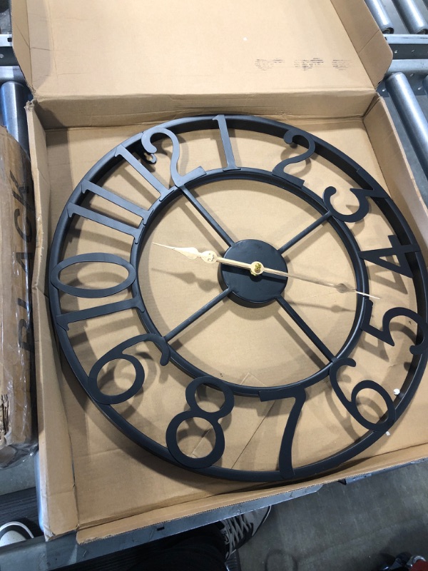 Photo 1 of Qukueoy 24 Inch Thicker Metal Large Wall Clock Home Decorative Industrial Clocks with Big Arabic Numerals,Retro Oversized Clock for Living Room Decor,Battery Operated(Black) Black 24inch