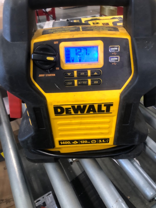 Photo 3 of DEWALT DXAEJ14 Digital Portable Power Station Jump Starter: 1400 Peak/700 Instant Amps, 120 PSI Digital Air Compressor, 3.1A USB Ports, Battery Clamps , Yellow