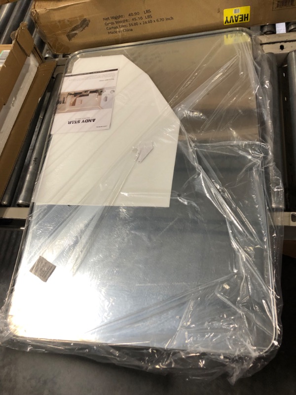Photo 1 of ANDY STAR Wall Mirror Brushed Nickel for Bathroom, 24x36x1 Rounded Rectangle Mirror with Stainless Steel Silver Metal Frame, Modern Bathroom Vanity Mirror Brushed Nickel 24" x 36"