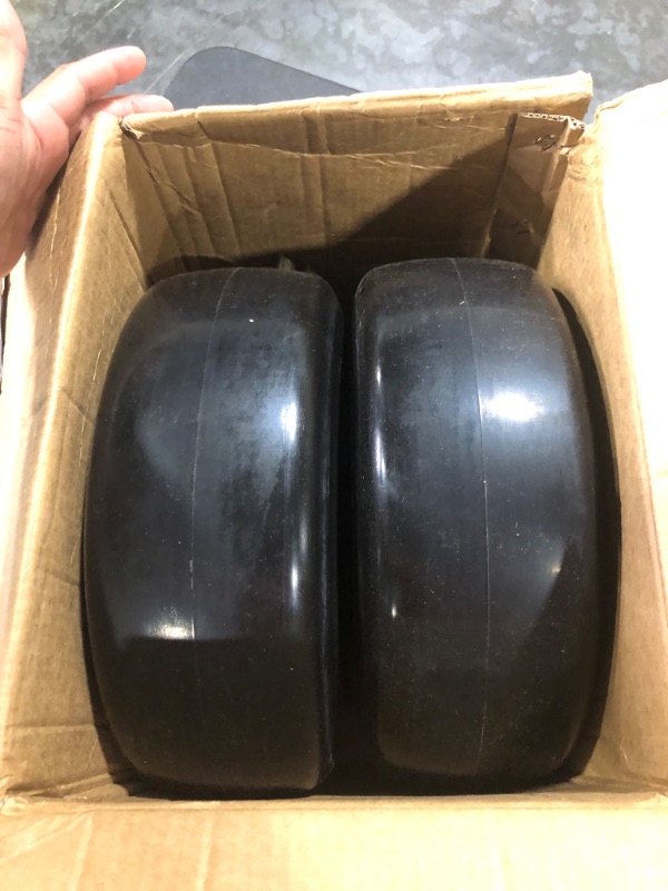 Photo 3 of 2 PCS Upgrade 13x5.00-6" Flat Free Lawn Mower Smooth Tire, Commercial Grade Lawn and Garden Mower Turf Replacement Solid Tire and Wheel with Steel Rim, 3/4" Grease Bushing and 3.25"-5.9" Centered Hub