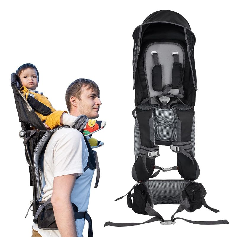 Photo 1 of Baby Shoulder Carrier Baby Hiking Backpack Carrier with Rain Cover Sun Shade for Child Safe Backrest and Toddler Ergonomic Seat Holds 40 Pound for Children Between 6 Months-3 Years Old Baby