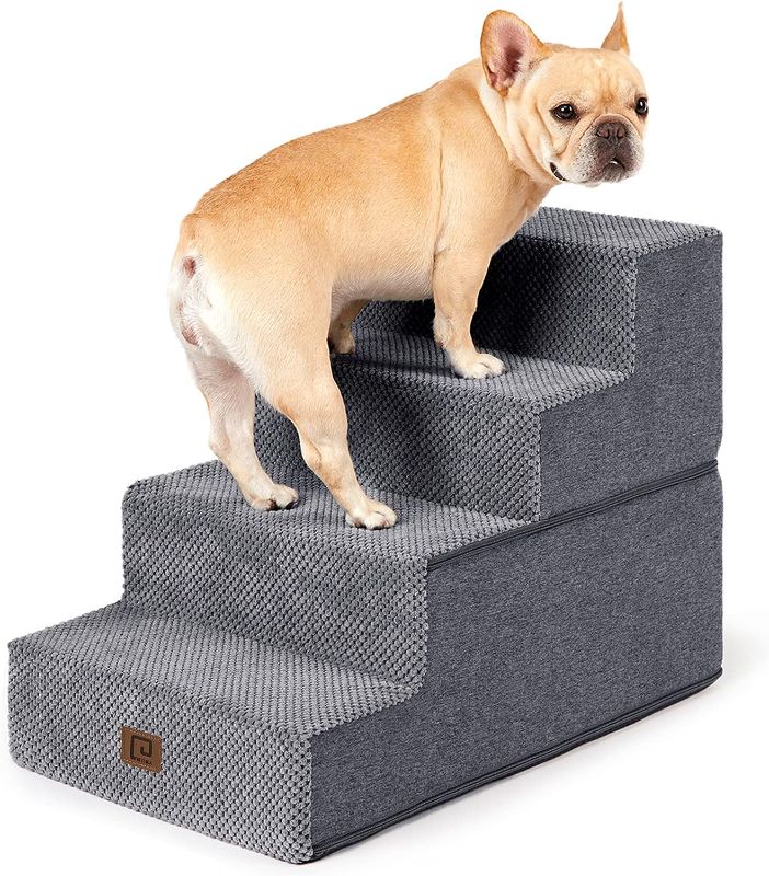 Photo 1 of EHEYCIGA Dog Stairs for Small Dogs, 4-Step Dog Stairs for High Beds and Couch, Folding Pet Steps for Small Dogs and Cats, and High Bed Climbing, Non-Slip Balanced Dog Indoor Step