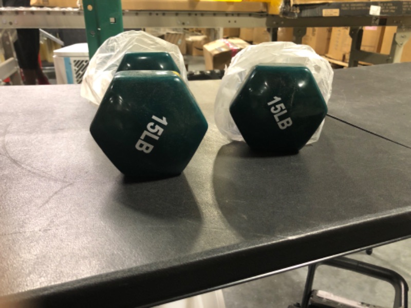 Photo 3 of Amazon Basics Vinyl Coated Hand Weight Dumbbell Pair, Set of 2 Teal 15 lbs Set Dumbbells