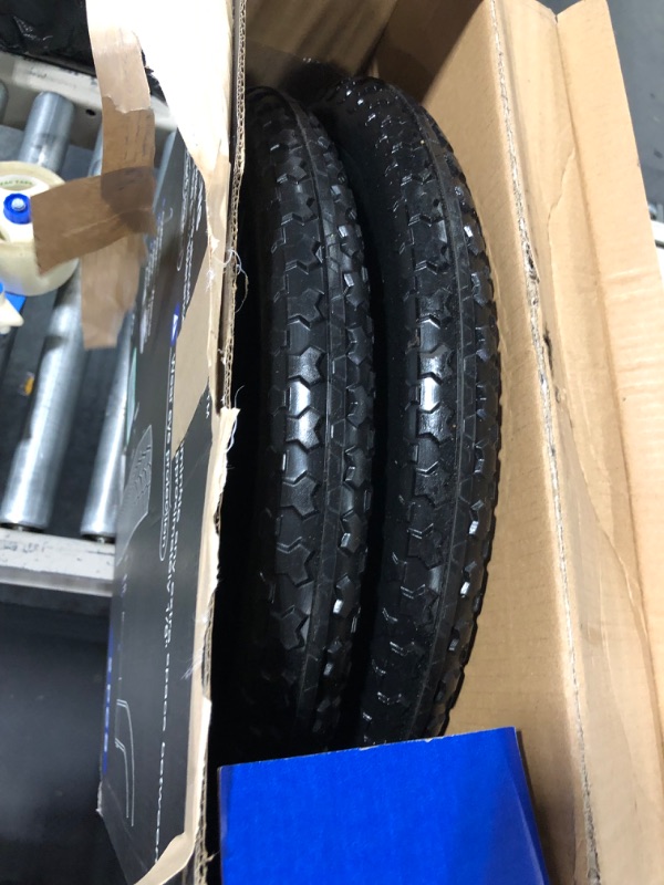 Photo 3 of HAKULA MATATA 2 Pc 20" Flat Free Tires PU Non-inflated Tire Wheels, 20x2 Inch Tire with Bearing, Hub for Wheelbarrow, Carts, Garden Trailers