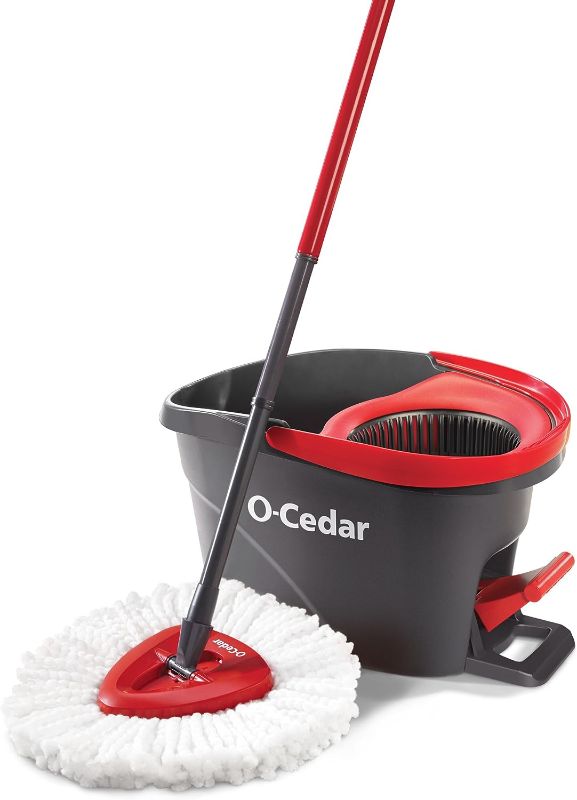 Photo 1 of **ATTENTION, NO MOP HEADS IN BOX, ZERO MOP HEADS, JUST THE BUCKET AND STICK**
O-Cedar Easywring Microfiber Spin Mop & Bucket Floor Cleaning System with 3 Extra Refills