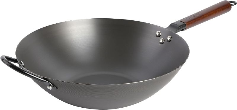 Photo 1 of Babish Carbon Steel Flat Bottom Wok and Stir Fry Pan, 14-Inch
