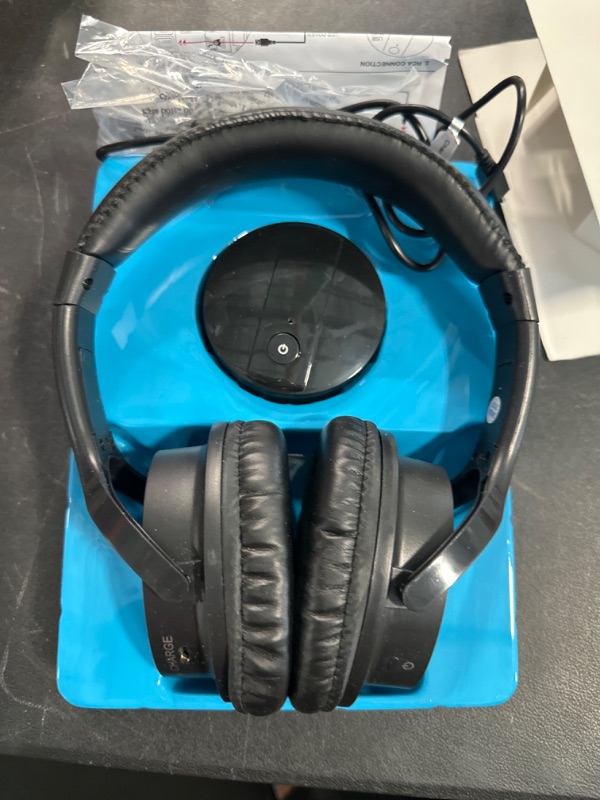 Photo 1 of Sharper Image OWN ZONE Wireless Rechargeable TV Headphones- RF Connection, 2.4 GHz, Transmits Wirelessly up to 100ft, No Bluetooth Required, AUX, RCA, & Optical Cable Included (Black)