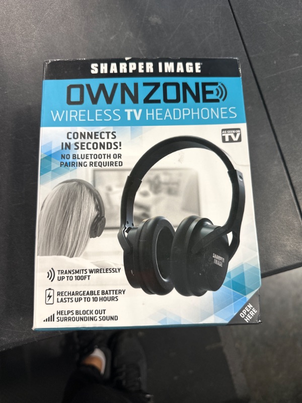 Photo 3 of Sharper Image OWN ZONE Wireless Rechargeable TV Headphones- RF Connection, 2.4 GHz, Transmits Wirelessly up to 100ft, No Bluetooth Required, AUX, RCA, & Optical Cable Included (Black)