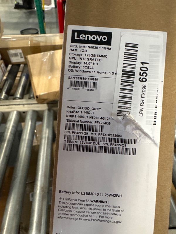 Photo 5 of *** PARTS ONLY*** Lenovo Ideapad 1i, 14.0" Laptop, Intel Pentium N5030, 4GB RAM, 128GB eMMC Storage, Cloud Grey, Windows 11 in S Mode, 82V6001DUS