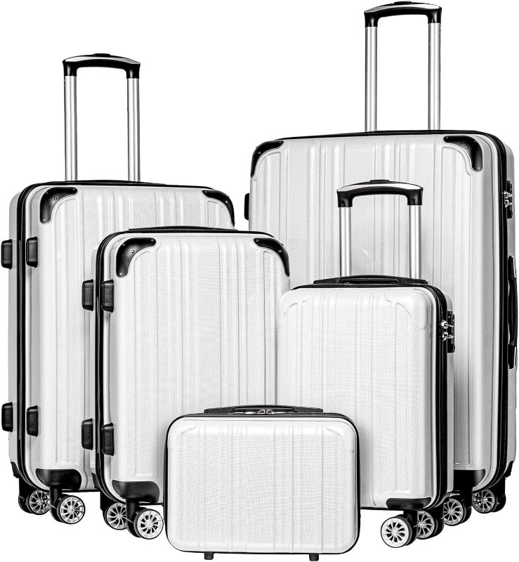 Photo 1 of Coolife Luggage Expandable 5 Piece Sets PC+ABS Spinner Suitcase 20 inch 24 inch 28 inch (white grid)