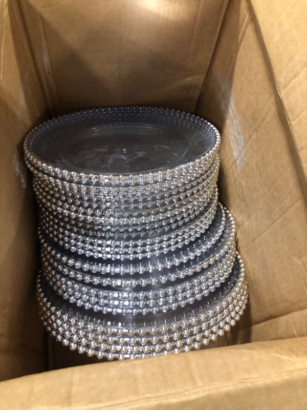 Photo 3 of 30 Pack Plastic Beaded Charger Plates 11 Inch Plastic Round Dinner Plate with Beaded Rim Silver Bead Charger for Dinner Plates Clear Serving Plates Decor for Party Wedding Event Banquet Tabletop Decor