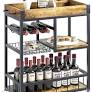 Photo 1 of aboxoo Bar Cart Wine Glass 3 with Basket Tier Home Rolling Rack with Wheels Mobile Kitchen Industrial Vintage Style Wood Metal Serving Trolley Serving Cart,Glass Holder Bar Cabinet With Basket Brown