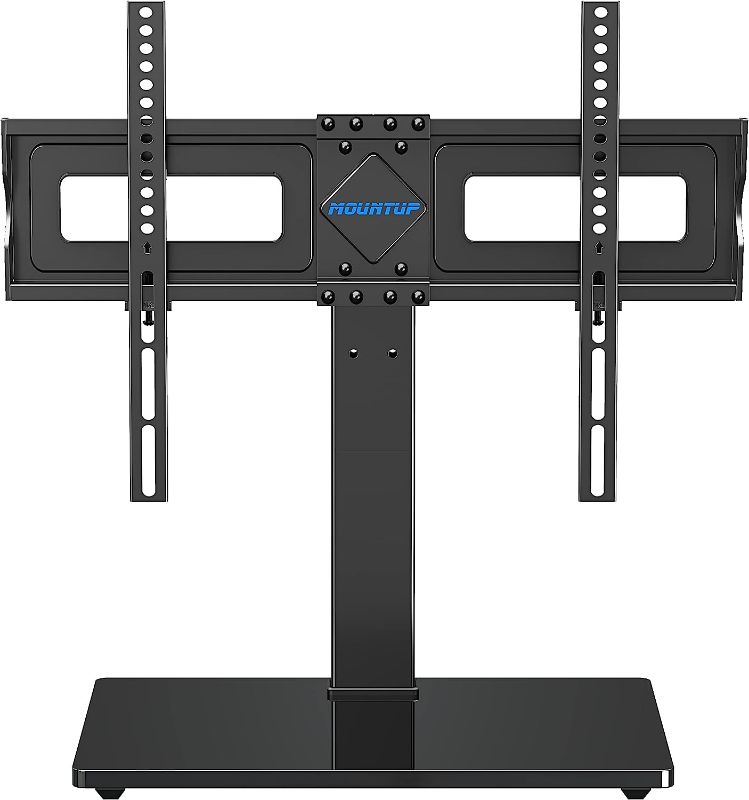 Photo 1 of MOUNTUP Universal TV Stand, Table Top TV Stands for 37 to 70 Inch Flat Screen TVs - Height Adjustable, Tilt, Swivel TV Mount with Tempered Glass Base Holds up to 88 lbs, Max VESA 600x400mm MU0031