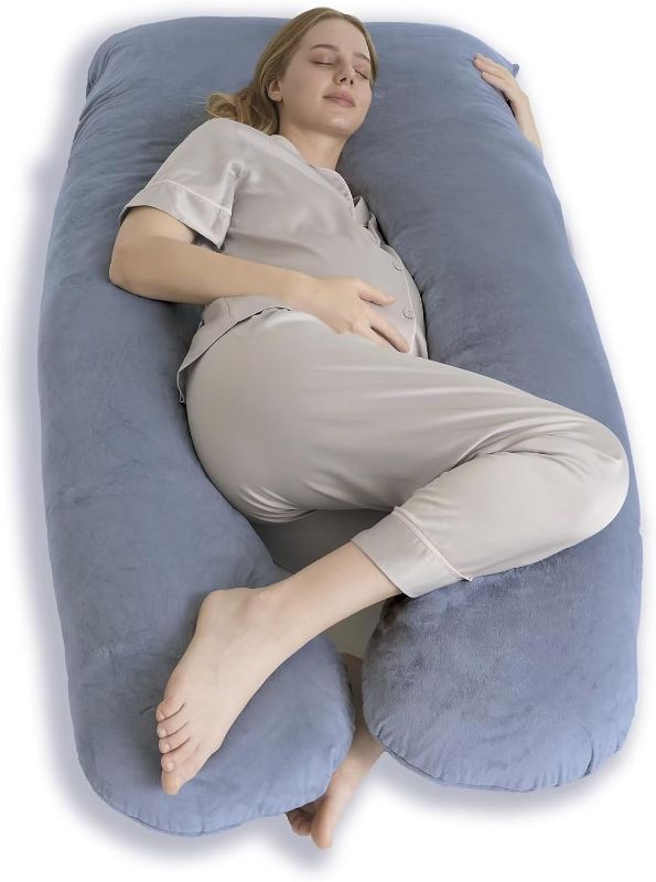 Photo 1 of DOWNCOOL Pregnancy Pillows, U Shaped Body Pillow for Pregnancy, 55 Inch Blue Maternity Support with Removable Cover for Sleeping,Support for Back, Hips, Legs, Belly
