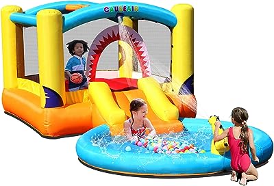 Photo 1 of Causeair Inflatable Bounce House with Ball Pit & Water Slide,Wet & Dry Use,Water Spray Gun,Basketball Hoop,Bouncy House for Toddler Kids