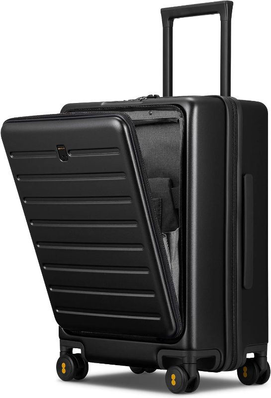 Photo 1 of LEVEL8 Road Runner Carry On Luggage, 20‘‘ Lightweight PC Hardside Luggage with Front Pocket, Rolling Suitcase with Spinner Wheels, Travel Suitcase for Women & Men, TSA Locks-Black