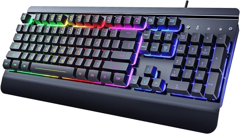 Photo 1 of Rainbow LED Backlit Quiet Computer Keyboard, Wrist Rest,