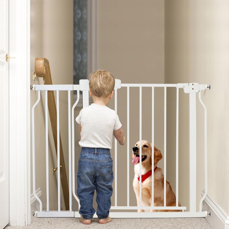 Photo 1 of  Baby Gates for Doorways Stairs Hallways, Dog Gates Easy Install with Wall Protectors, Pressure Mounted Walk Through Safety Child Gates for Kids Toddler, White 29"-46.5