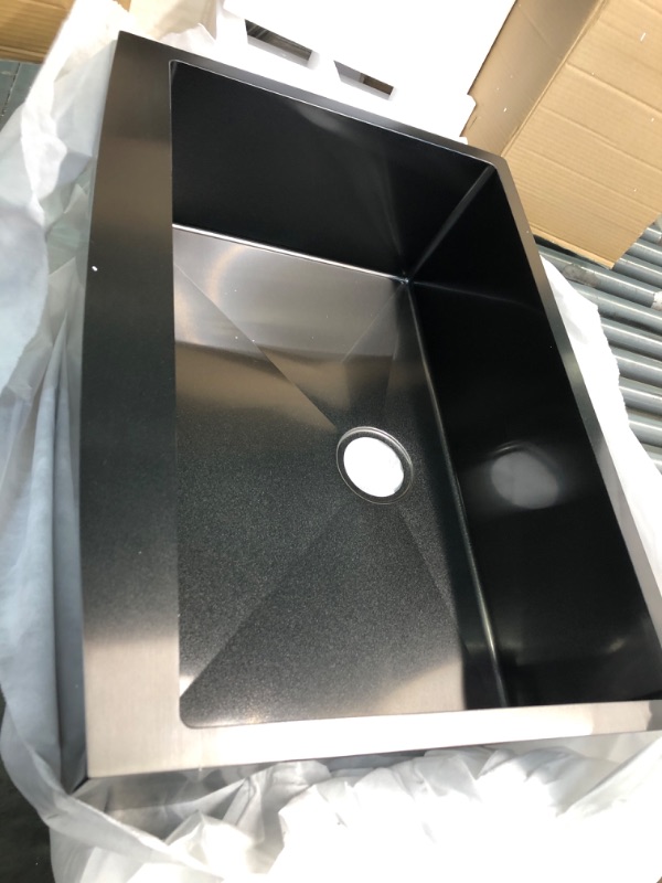 Photo 3 of 30 Inch Black Farmhouse Sink - VOKIM 30 Inch Matte Black Stainless Stee Farmhouse Sink Apron Curved Front kitchen Sink 16 Gauge Stainless Steel Single Bowl Kitchen Sink 30" x 22" x 10"