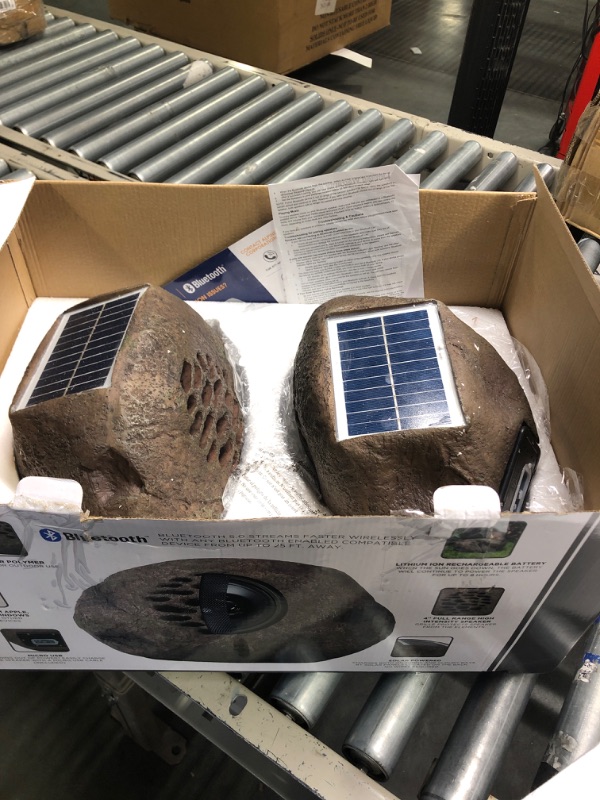 Photo 1 of Alpine Corporation Weather-Resistant Bluetooth Solar-Powered Outdoor Wireless Rock Speaker – Set of 2