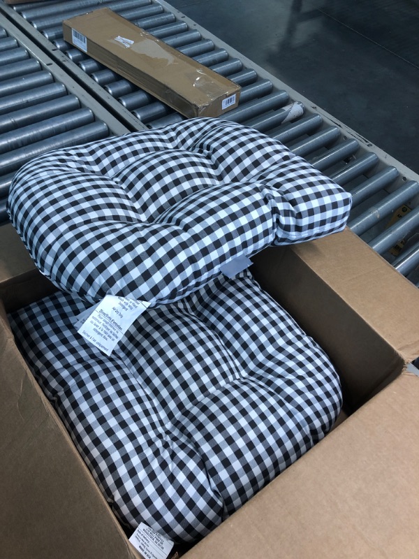 Photo 1 of AKSTRN Black and White Plaid, Set of 4 Buffalo-Checked Chair Pads for DiningKitchen Chairs Seat Cushions for Outdoor Patio with Ties, 16 x 16 Inches Chair Cushion, 4 Pack