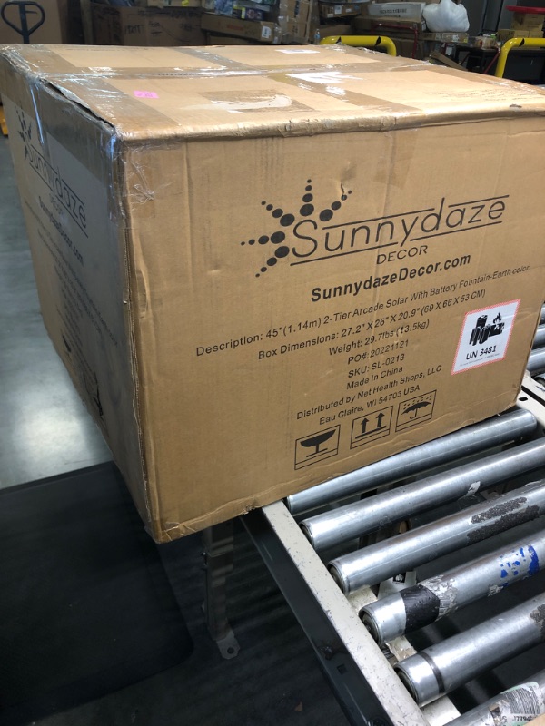 Photo 1 of Sunnydaze 2-Tier Arcade Solar with Battery Backup Water Fountain with LED Light - Outdoor Water Feature with Rechargeable Solar Battery - Earth - 45-Inch