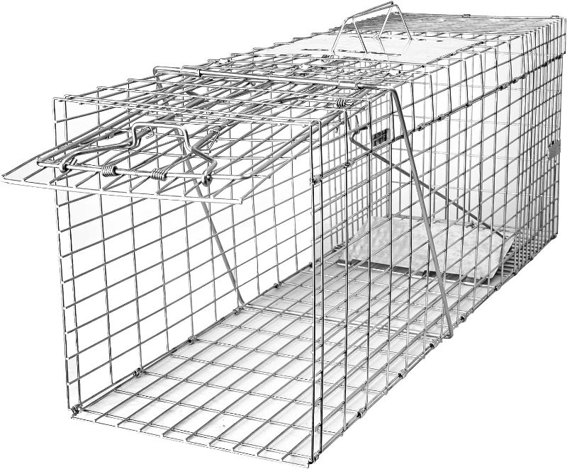 Photo 1 of  Live Animal Cage Trap, Heavy Duty Folding Raccoon Traps, Humane Cat Trap for Stray Cats, Raccoons, Squirrel, Skunk, Mole, Groundhog, Armadillo, Rabbit, Catch and Release