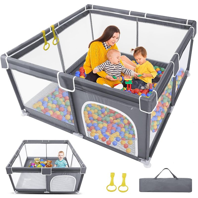 Photo 1 of Grobeybees Baby Playpen for Toddler and Babies, Baby Playard, Indoor & Outdoor Kids Activity Center with Anti-Slip Base, Play Yard with Soft Breathable...
