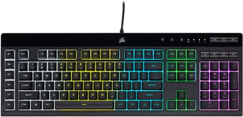 Photo 1 of Corsair K55 PRO LITE RGB Wired Membrane Gaming Keyboard (5-Zone Dynamic RGB Backlighting, Six Macro Keys with Stream Deck Integration, IP42 Dust and Spill Resistant, Dedicated Media Keys) Black
