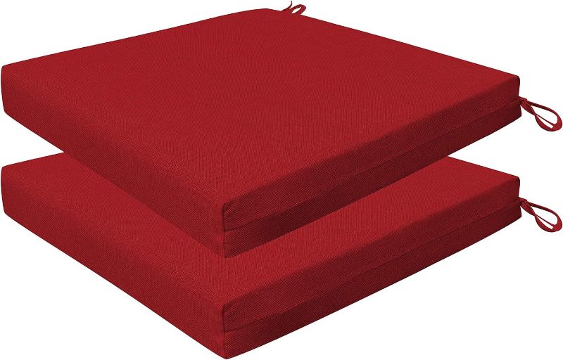 Photo 1 of  Indoor/Outdoor Textured Solid Imperial Red Premium Dining Seat Cushion: Recycled Fiberfill, Weather Resistant, Reversible, and Stylish Pack of 2 Patio Cushions: 20" W x 20" D x 4" T