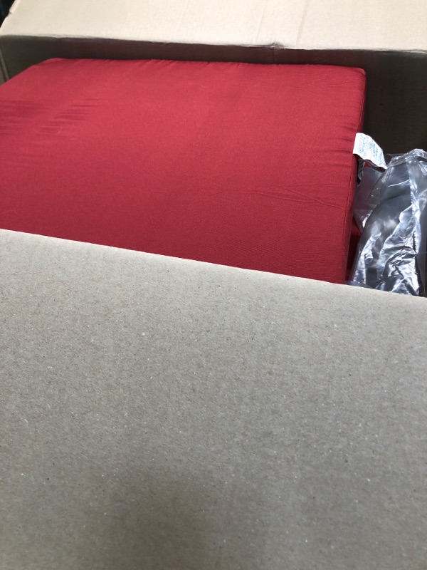 Photo 2 of  Indoor/Outdoor Textured Solid Imperial Red Premium Dining Seat Cushion: Recycled Fiberfill, Weather Resistant, Reversible, and Stylish Pack of 2 Patio Cushions: 20" W x 20" D x 4" T