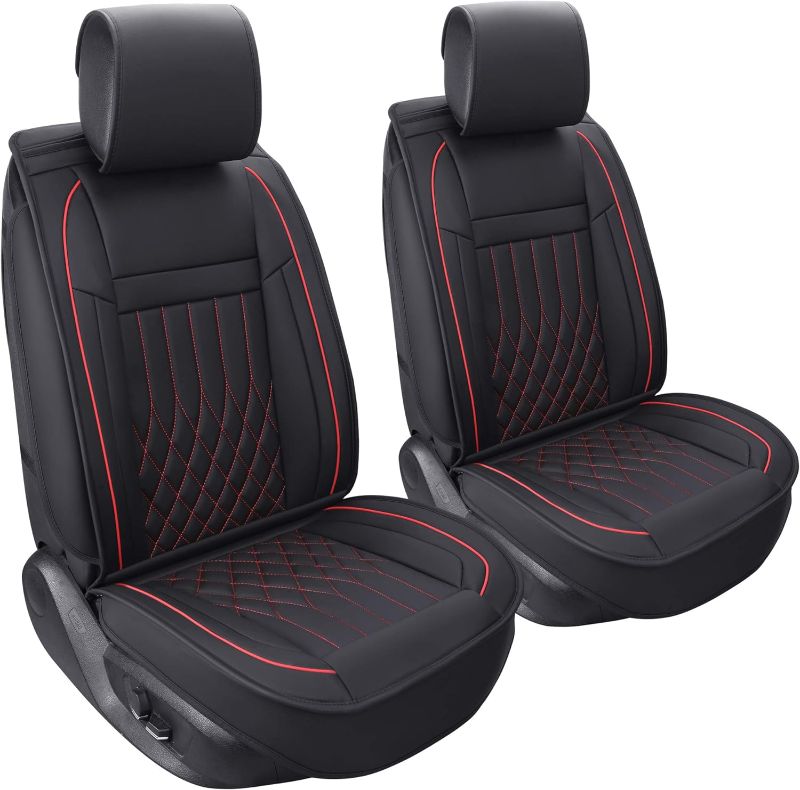 Photo 1 of 2pcs Car Seat Covers Front Set with Waterproof Leather,Airbag Compatible Automotive Vehicle Cushion Cover Universal fit for Most Cars Black and Red
