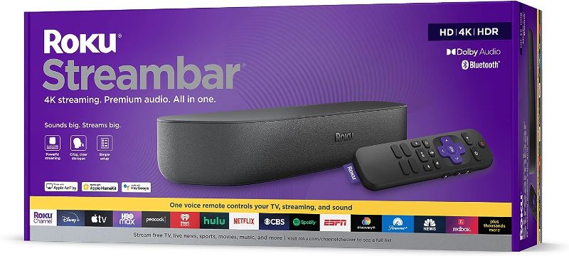 Photo 1 of Roku Streambar | 4K HDR Streaming Device & Premium Roku Soundbar All In One, Roku Voice Remote, Free & Live TV
