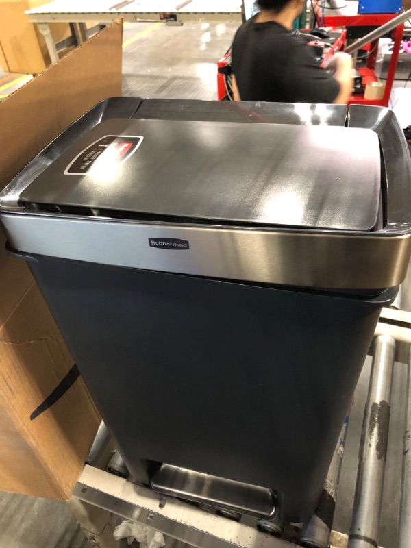 Photo 3 of ***DAMAGED LID*** Rubbermaid Premier Series III Step-On Trash Can for Home and Kitchen, with Stainless Steel Rim, 12.4 Gallon, Charcoal