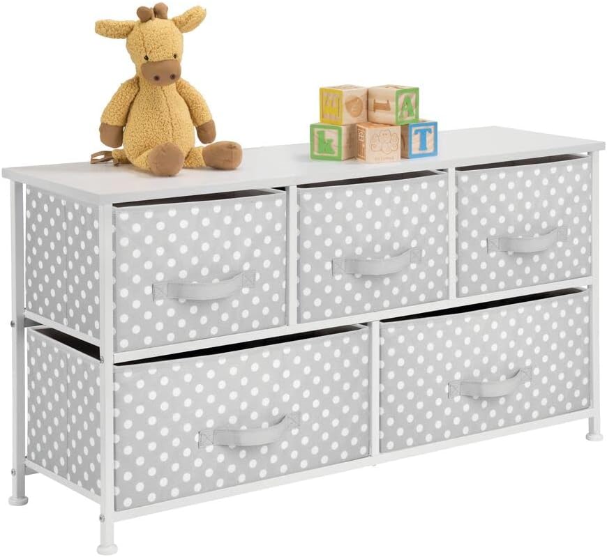 Photo 1 of 21.65" High Steel Frame/Wood Top Storage Dresser Furniture with 5 Fabric Drawers, Wide Bureau Organizer for for Baby, Kid, and Teen Bedroom,...
