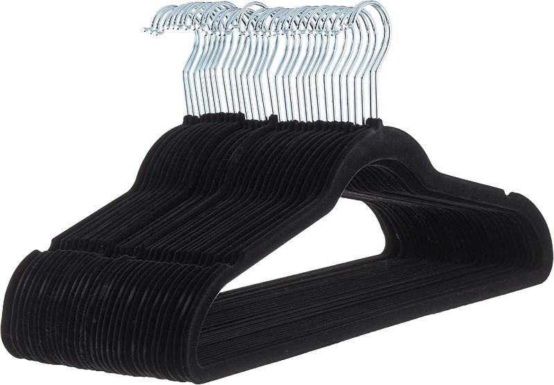 Photo 1 of Amazon Basics Slim Velvet, Non-Slip Suit Clothes Hangers, Pack of 30, Black/Silver