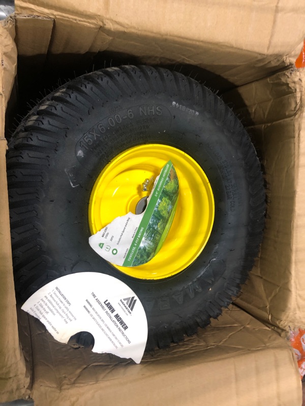 Photo 2 of 15x6.00-6" Front Tire Assembly Replacement for 100 and 300 Series John Deere Riding Mowers - 2 pack