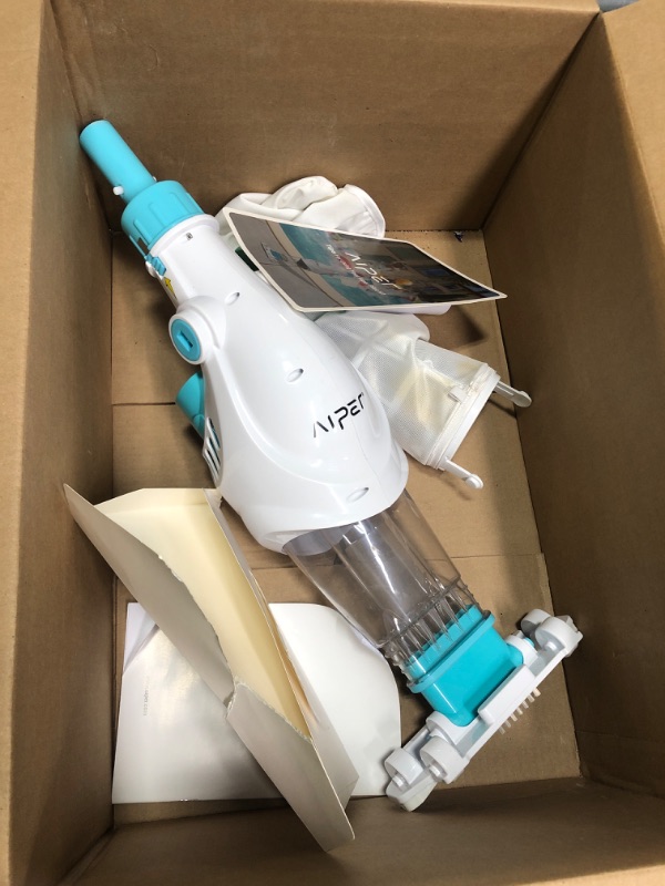 Photo 1 of AIPER Handheld Pool Vacuum, Cordless Rechargeable Pool Vacuum Cleaner with Scrub Brush Head, Large Filter Bag, Perfect for Above-Ground/In-Ground Pools, Small Pools
