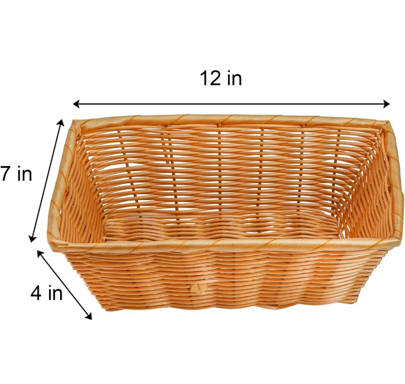 Photo 1 of Coloch 6 Pack Poly Wicker Woven Bread Basket, 12 Inch Imitation Rattan Fruit Basket Stackable Rectangle Serving Basket for Fruit, Bread, Vegetable, Towel, Home, Restaurant, Outdoor Use