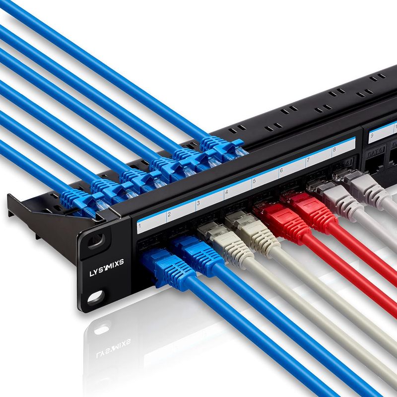 Photo 1 of Lysymixs 24 Port RJ45 Patch Panel Cat6 Feed Through, Coupler Network Patch Panel 19 Inch, Inline Keystone Ethernet Patch Panel with Back Bar
