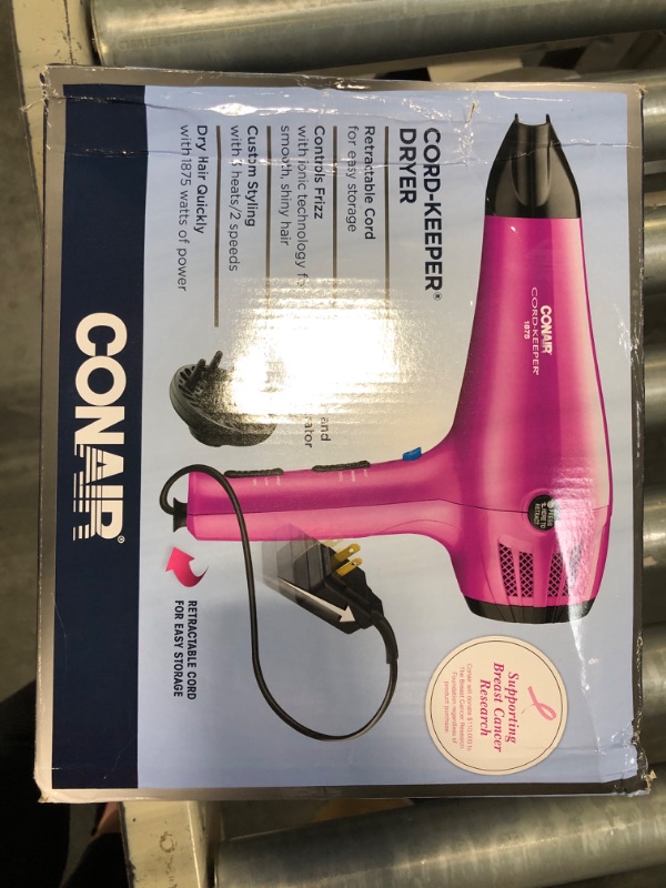 Photo 2 of Conair Hair Dryer with Retractable Cord, 1875W Cord-Keeper Blow Dryer Pink