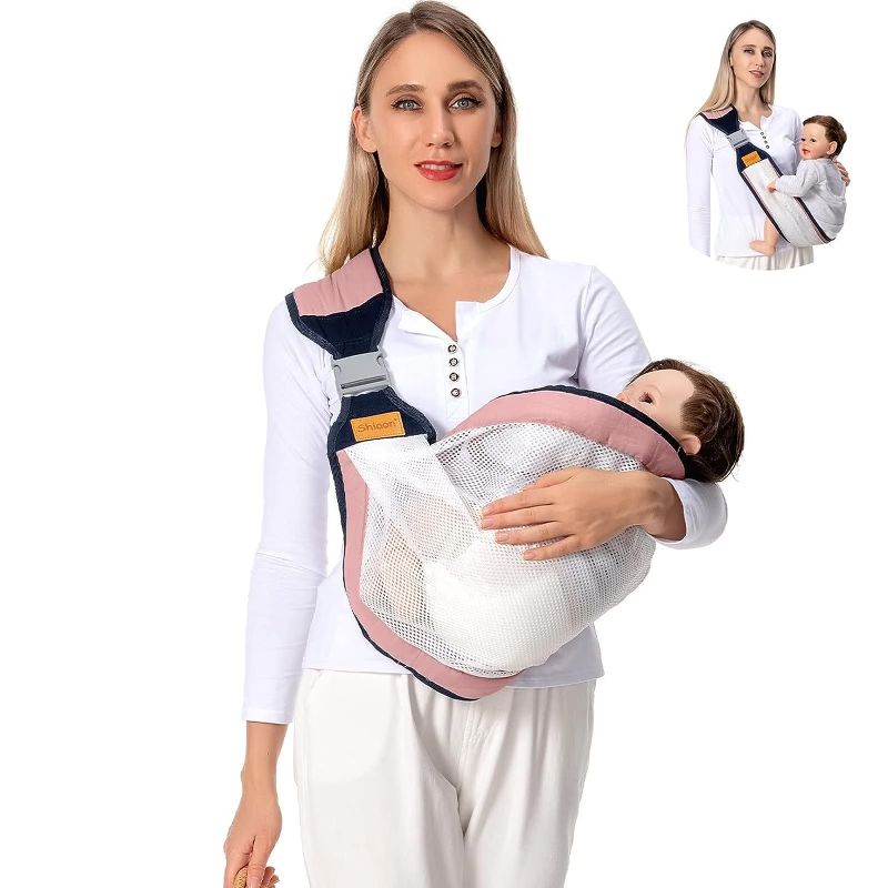 Photo 1 of  Shiaon Baby Sling Carrier One Shoulder Carrier for Baby, Lightweight Baby Carrier Sling Newborn to Toddler, Mesh Baby Hip Carrier for Toddler Carrier Sling for Infant Carrying 7-45 lbs, Pink