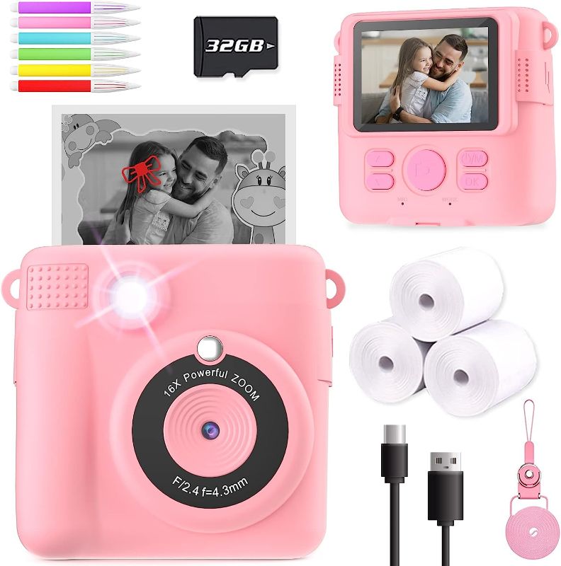 Photo 1 of ESOXOFFORE Instant Print Camera for Kids, Christmas Birthday Gifts for Girls Boys Age 3-12, HD Digital Video Cameras for Toddler, Portable Toy for 3 4 5 6 7 8 9 10 Year Old Girl with 32GB SD Card-Pink