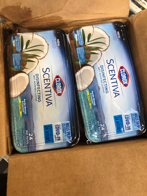 Photo 1 of Clorox Scentiva Disinfecting Wet Mop Pad, Disposable Mop Heads, Multi-Surface Floor Mop, Pacific Breeze & Coconut, 24 Count (Pack of 2) - Package May Vary