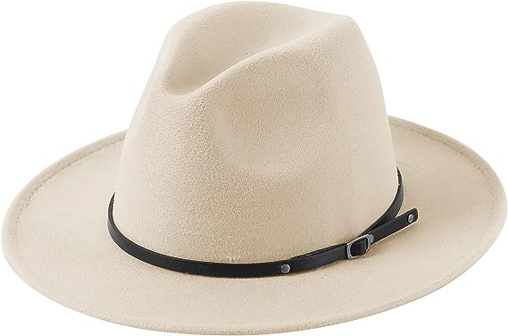 Photo 1 of   Lanzom Womens Classic Wide Brim Floppy Panama Hat Belt Buckle Wool Fedora Hat Fit Size 6 8/7-7 1/4