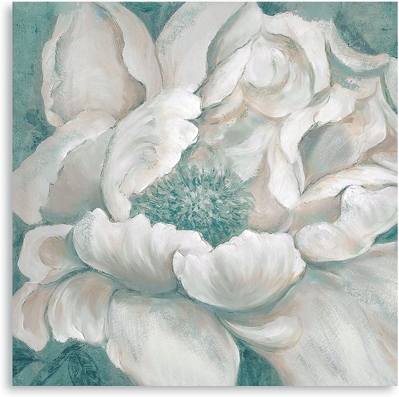Photo 1 of Bathroom Decor Wall Art Flower Picture Blossom White Floral Framed Painting Canvas Print with Hand Painted for Teal Home Bedroom 20''X20''